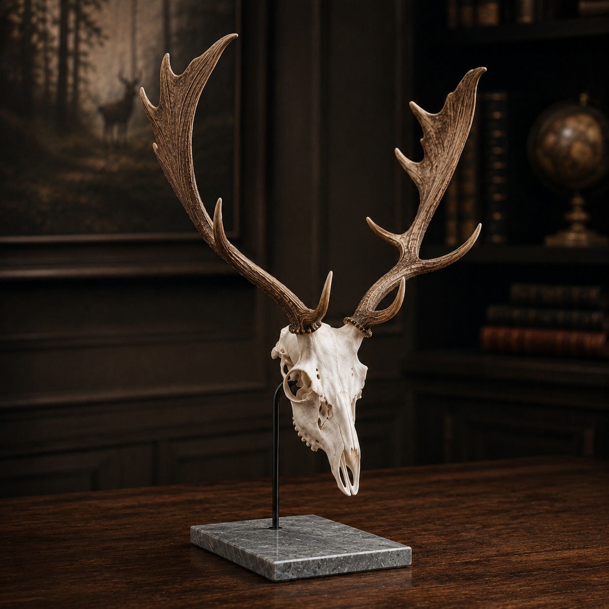 Damwild-Trophäenständer auf grauem Marmor – Edel Trophy