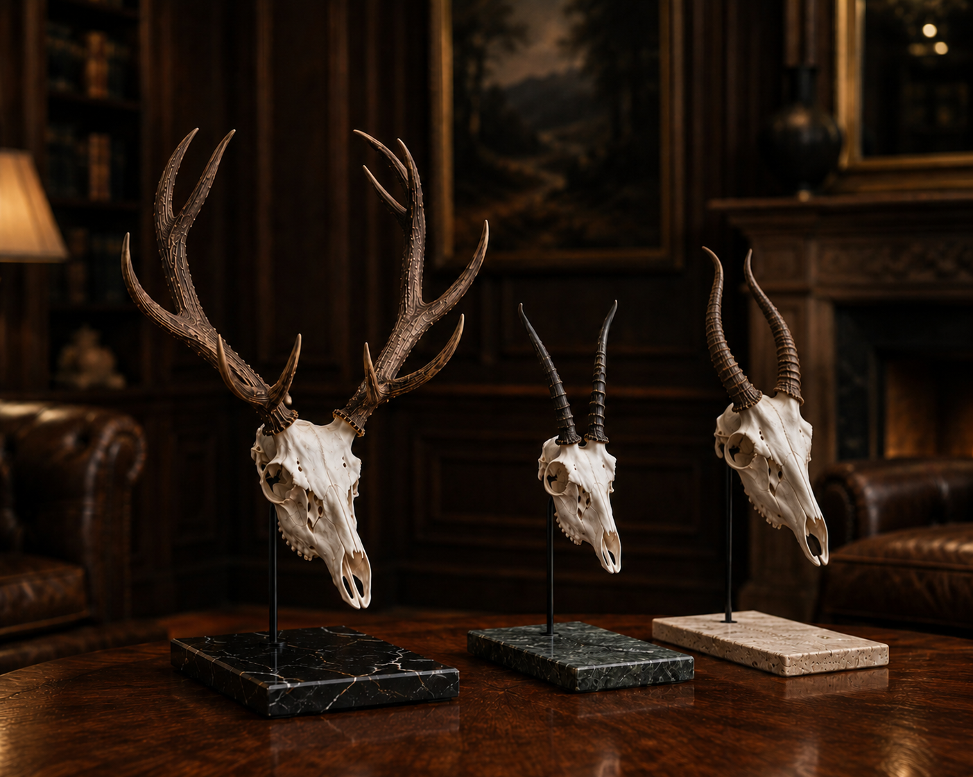 Drei Edel Trophy Trophäenständer nebeneinander in der Bibliothek