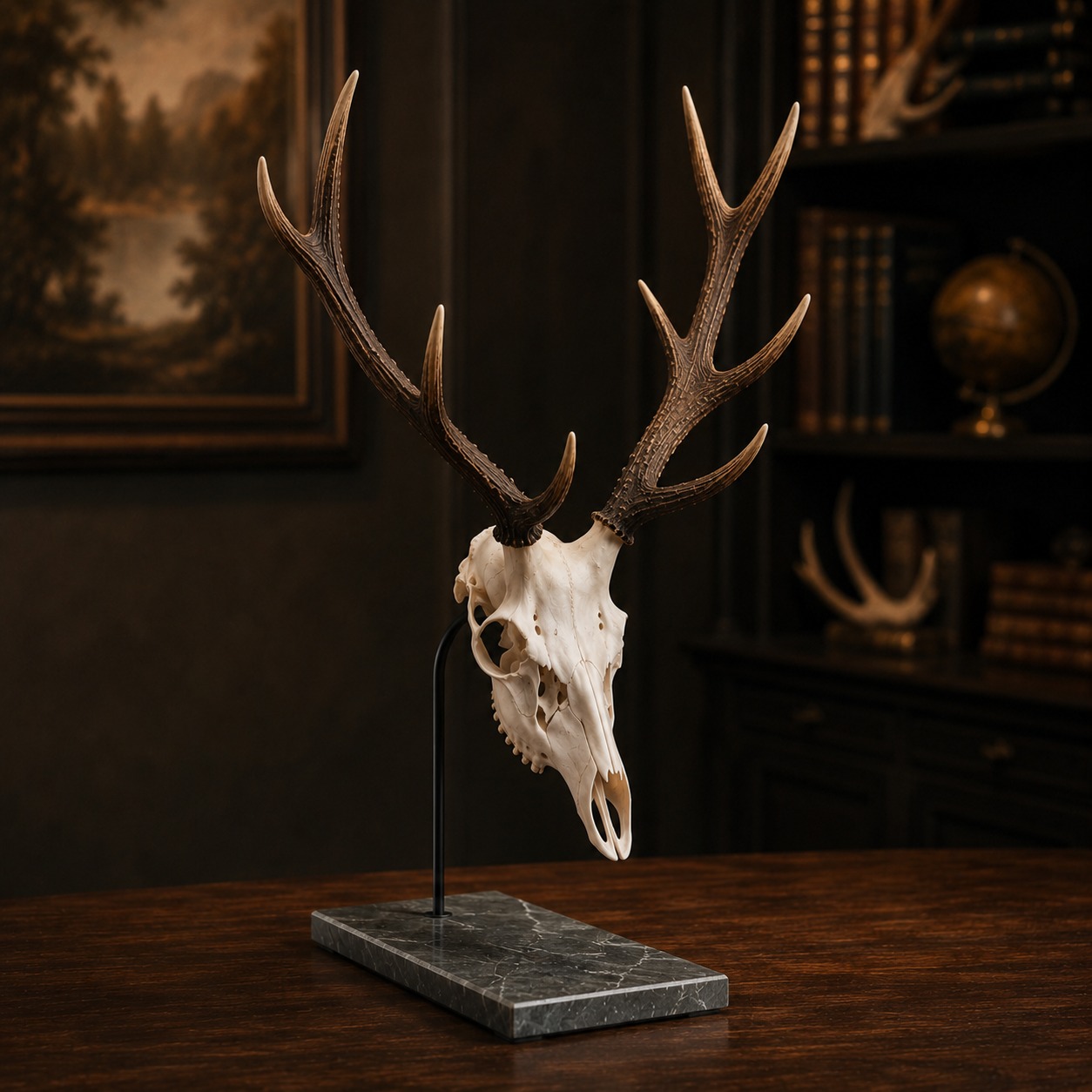 Rothirsch-Trophäenständer auf grauem Marmor – Edel Trophy