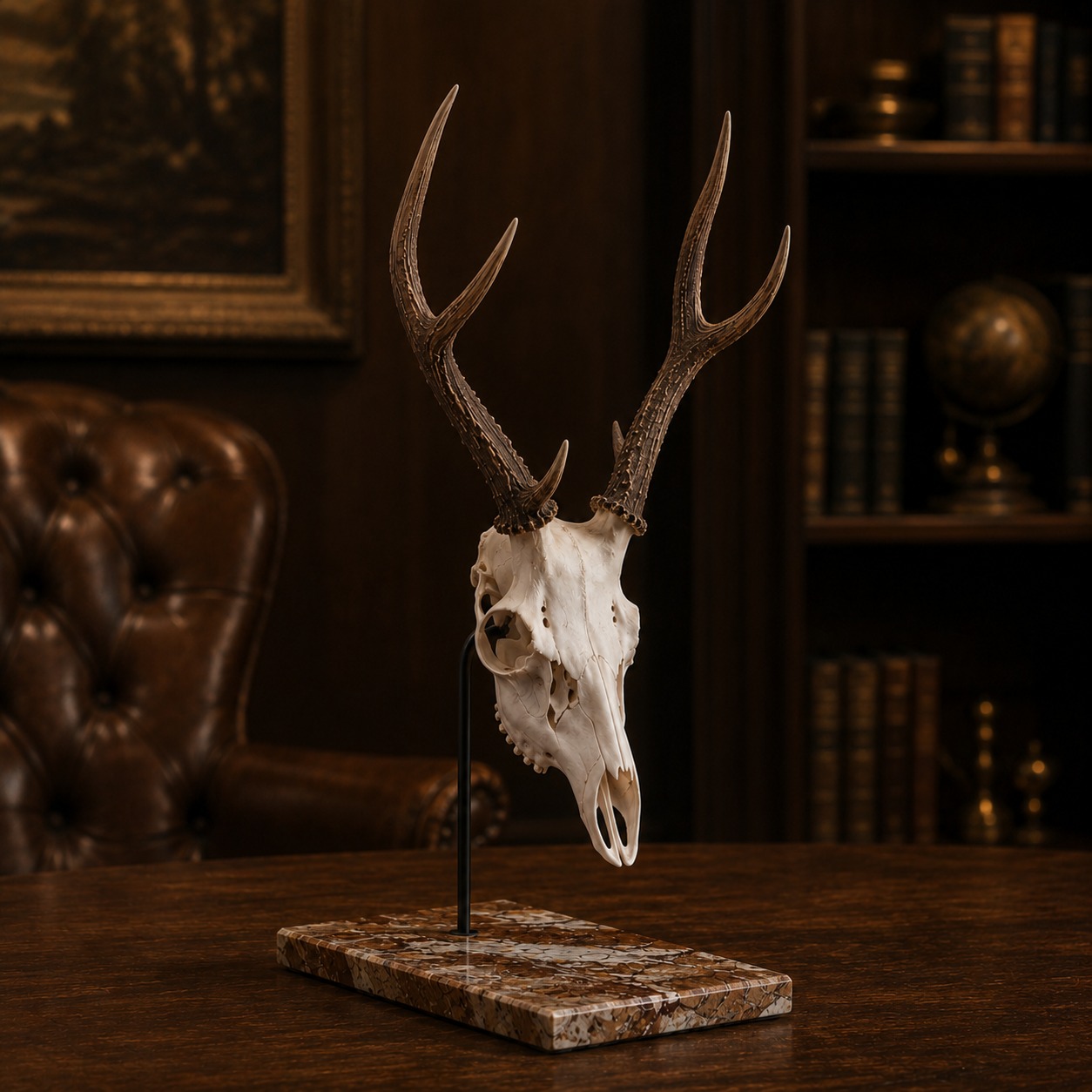 Rehwild-Trophäenständer auf braunem Marmor – Edel Trophy