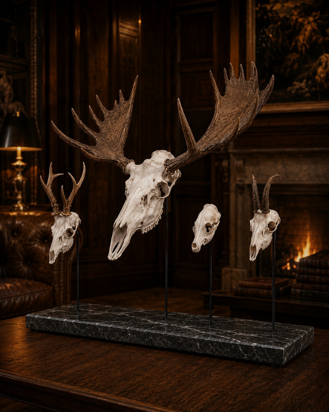 Vier Edel Trophy Trophäenständer auf schwarzem Marmor